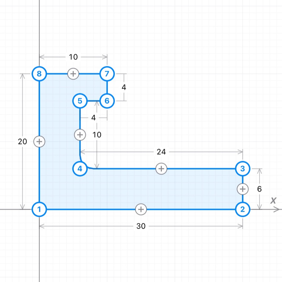 A latch outline drawn by its corners with every length shown