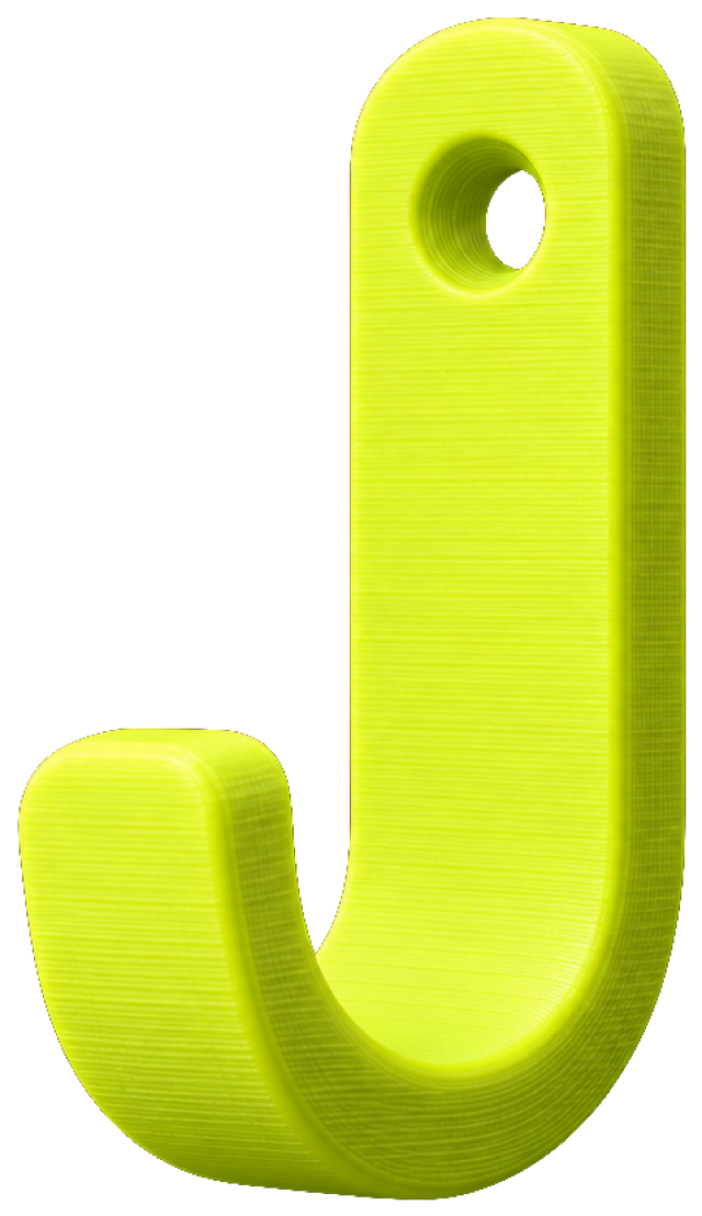 A wall hook printed in lime plastic